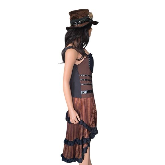 Adult XL  Steampunk Lady Costume And Hat Cosplay Size 14-16 Goggles Ruffles - Picture 2 of 10